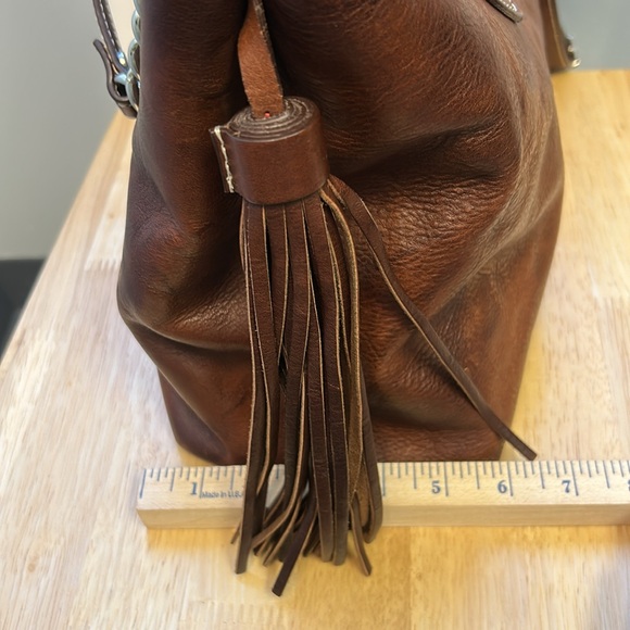 Lux Cavalcanti Genuine Brown Leather Crossbody Purse with Tassels Made in Italy - Picture 12 of 13